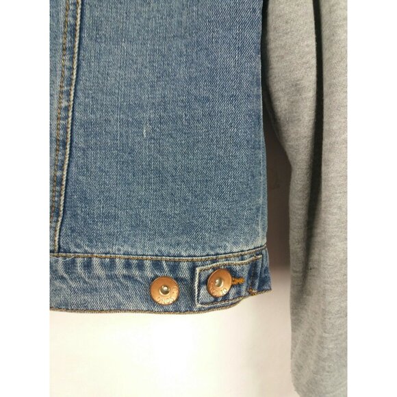 Juniors Ci Sono Hooded Jean Jacket Size Lg Blue Distressed Removable Hood - Picture 7 of 9